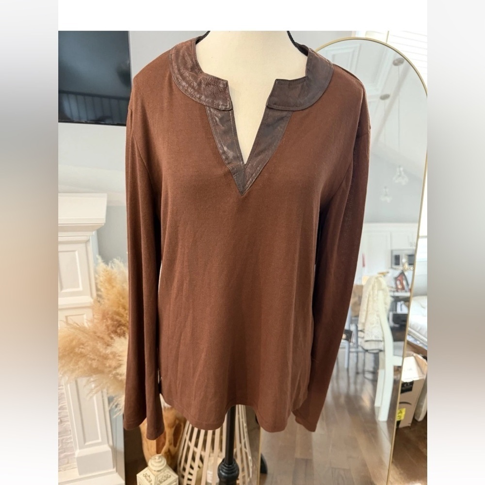 Lip Service  Brown Long Sleeve Top with Leather Trim